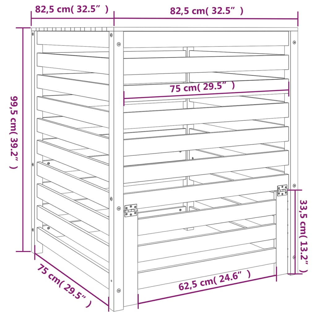 vidaXL komposter, valge, 82,5 x 82,5 x 99,5 cm, männipuit