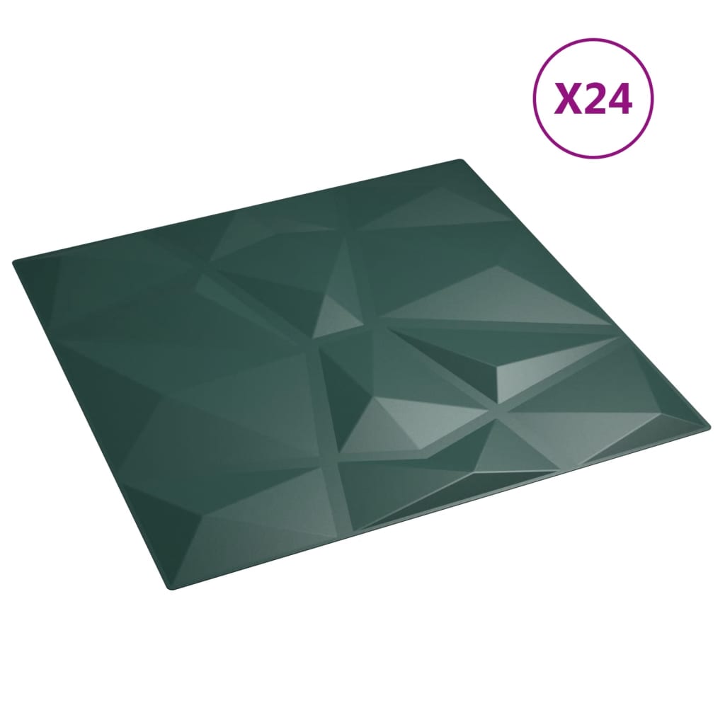 vidaXL seinapaneelid 24 tk, roheline, 50 x 50 cm, EPS 6 m², teemant