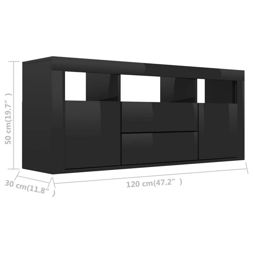 vidaXL telerikapp, kõrgläikega must, 120 x 30 x 50, puitlaastplaat
