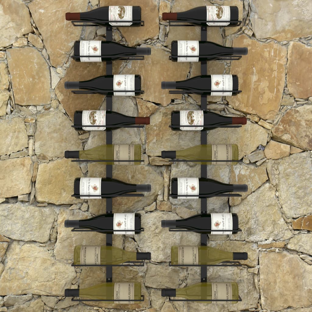vidaXL seinale kinnitatavad veiniriiulid 18 pudelile, 2 tk, must raud