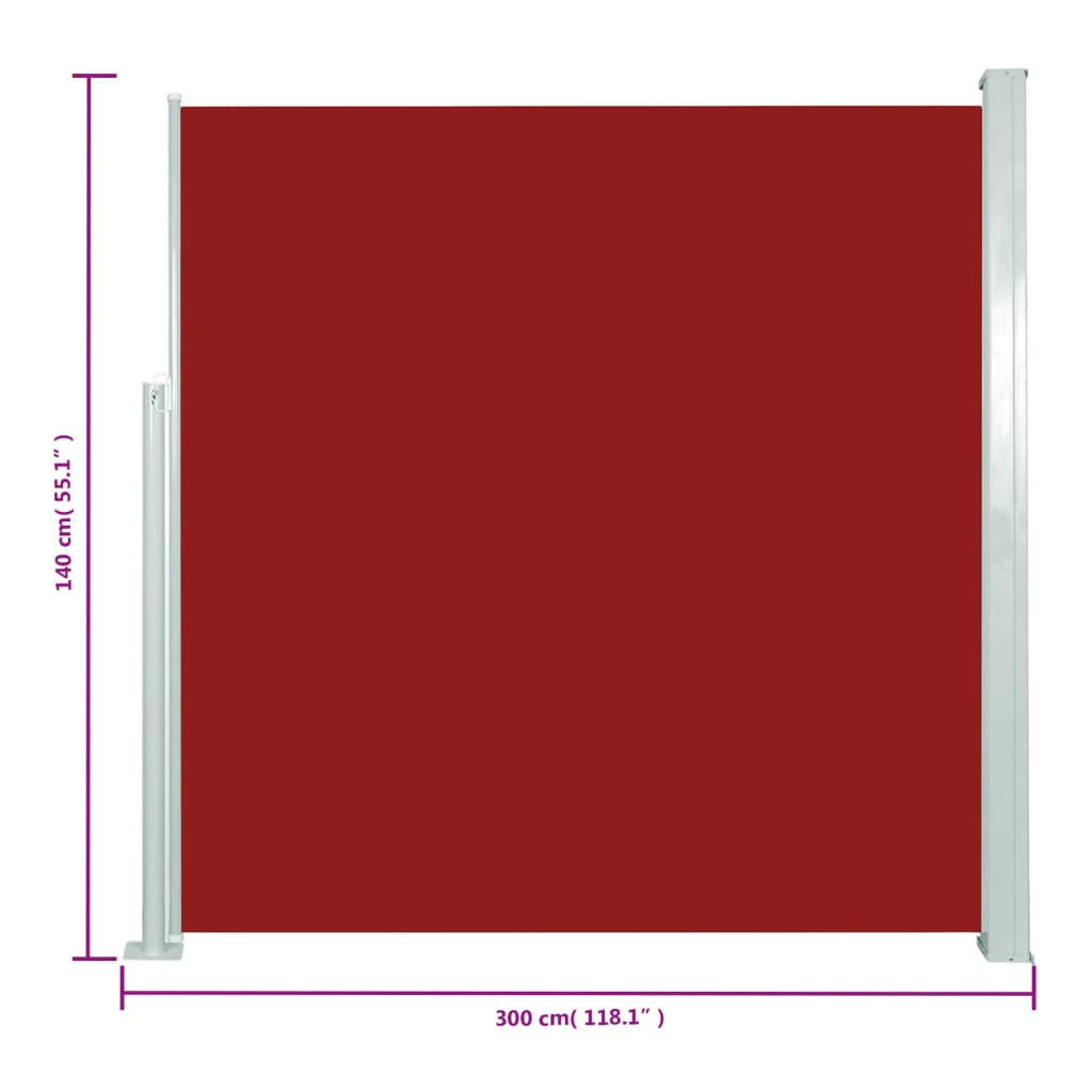vidaXL lahtitõmmatav terrassi külgsein, 140 x 300 cm, punane
