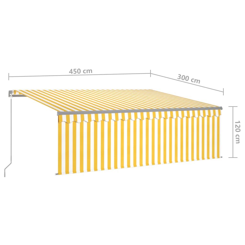 vidaXL käsitsi sissetõmmatav varikatus rulooga, 4,5x3 m, kollane/valge