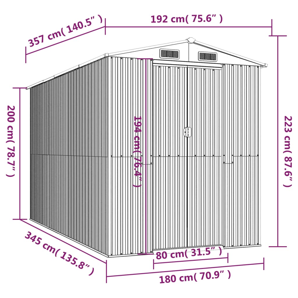 vidaXL aiakuur, antratsiithall, 192x357x223 cm, tsingitud teras
