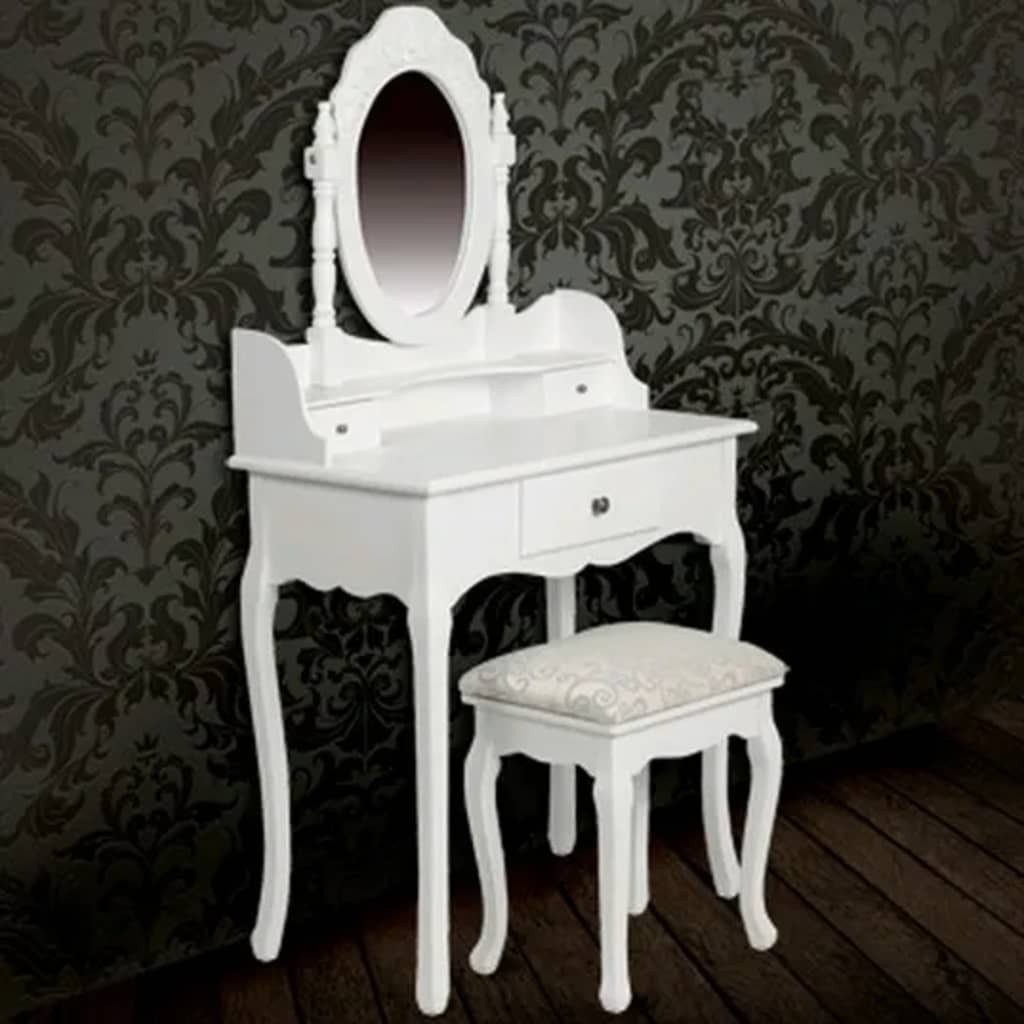vidaXL peegli ja pingiga tualettlaud, valge