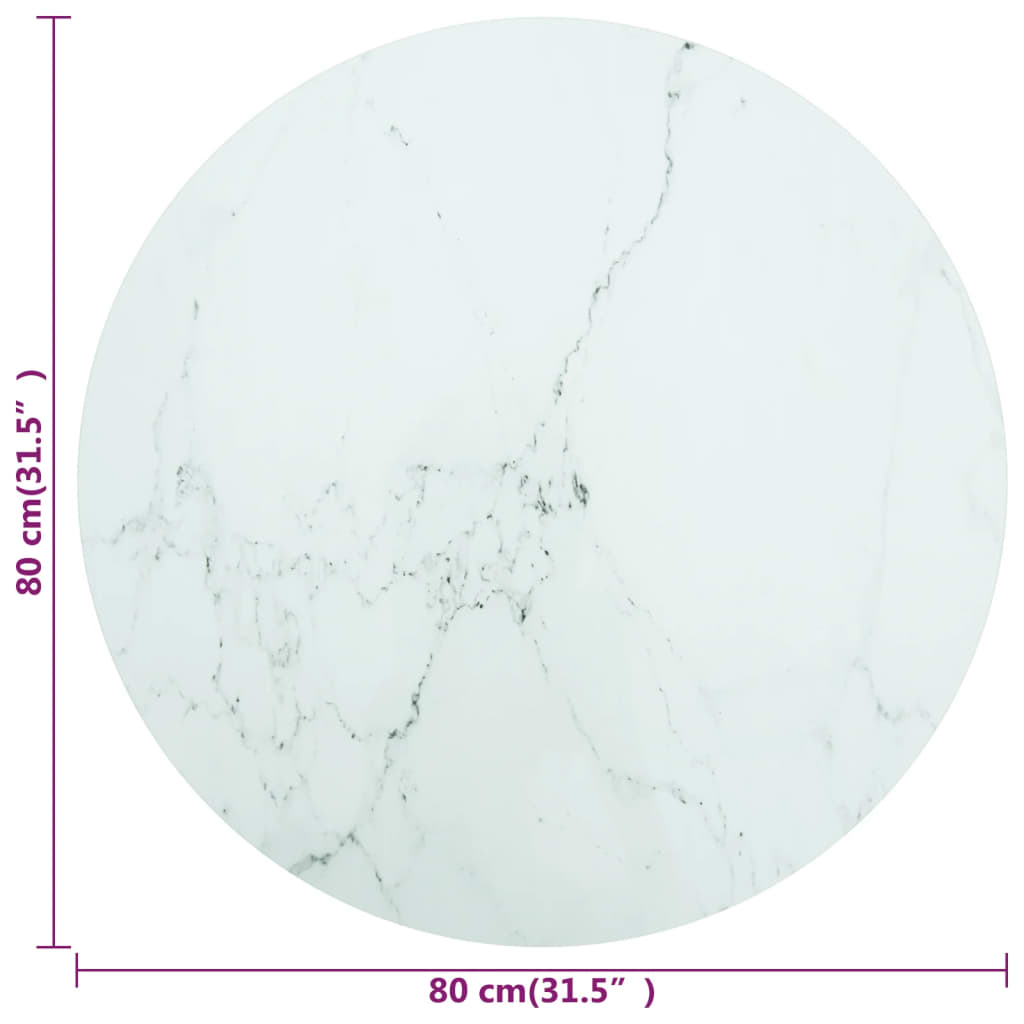 vidaXL lauaplaat, valge Ø80x1 cm, karastatud klaas marmordisain
