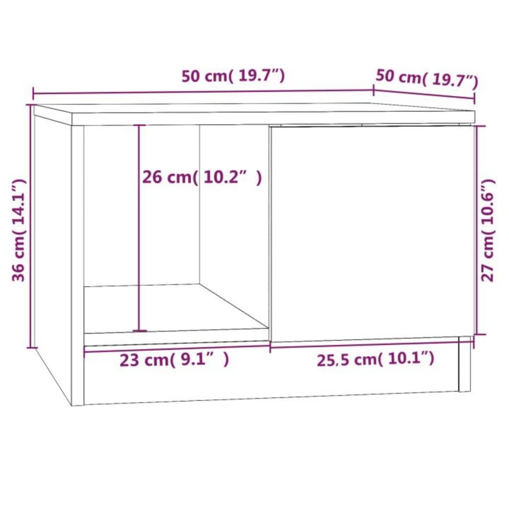 vidaXL kohvilaud, kõrgläikega valge, 50x50x36 cm, tehispuit