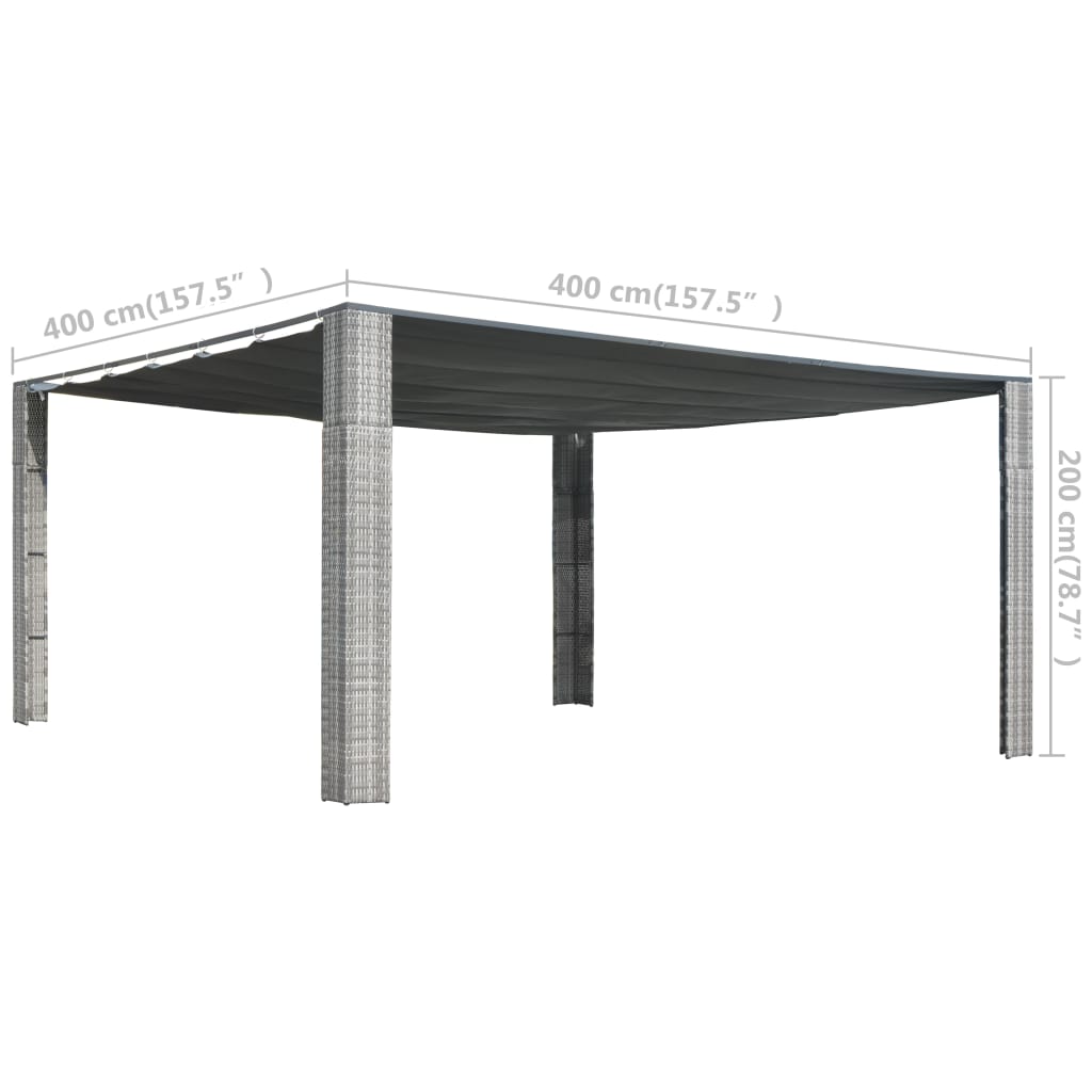 vidaXL katusega varjualune, polürotang 400x400x200 cm hall, antratsiit