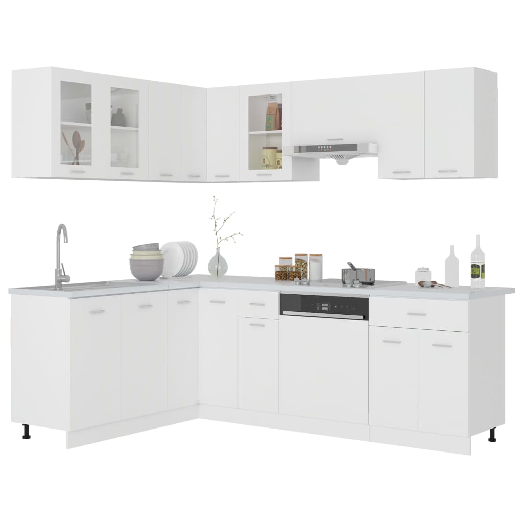 vidaXL 11-osaline köögikapi komplekt, valge, puitlaastplaat