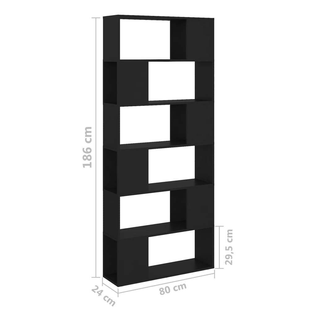 vidaXL raamaturiiul/ruumijagaja, must, 80x24x186 cm, puitlaastplaat