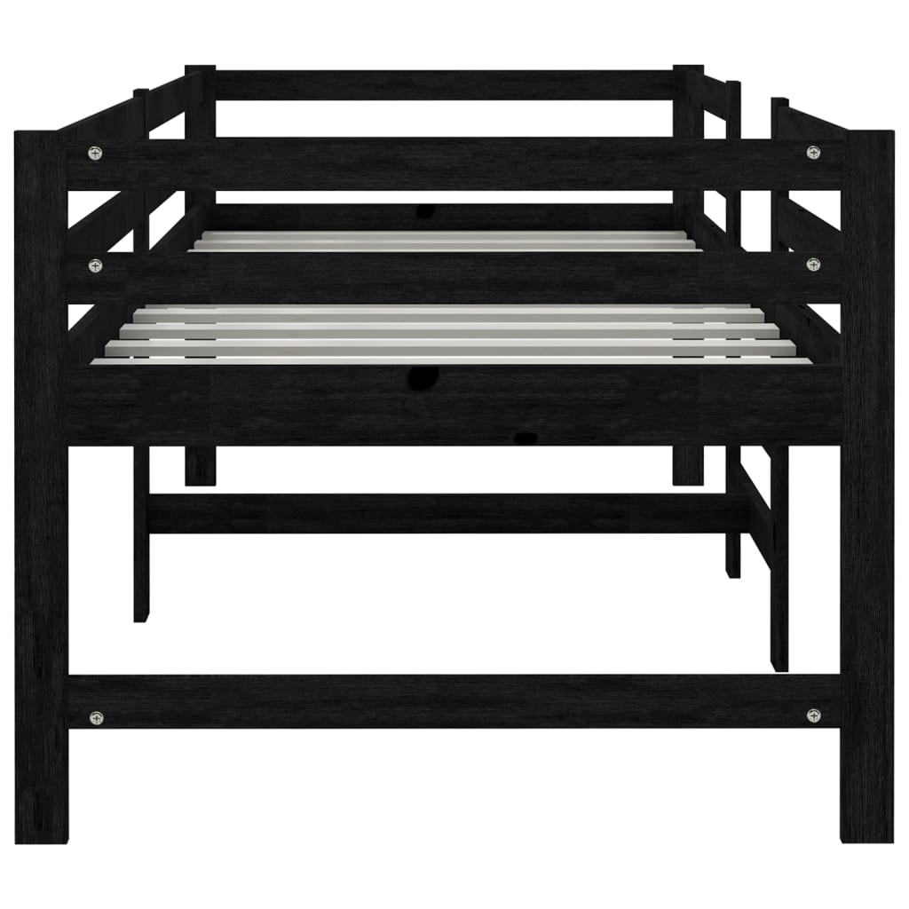 vidaXL poolkõrge voodi, must, täismännipuit, 90x200 cm