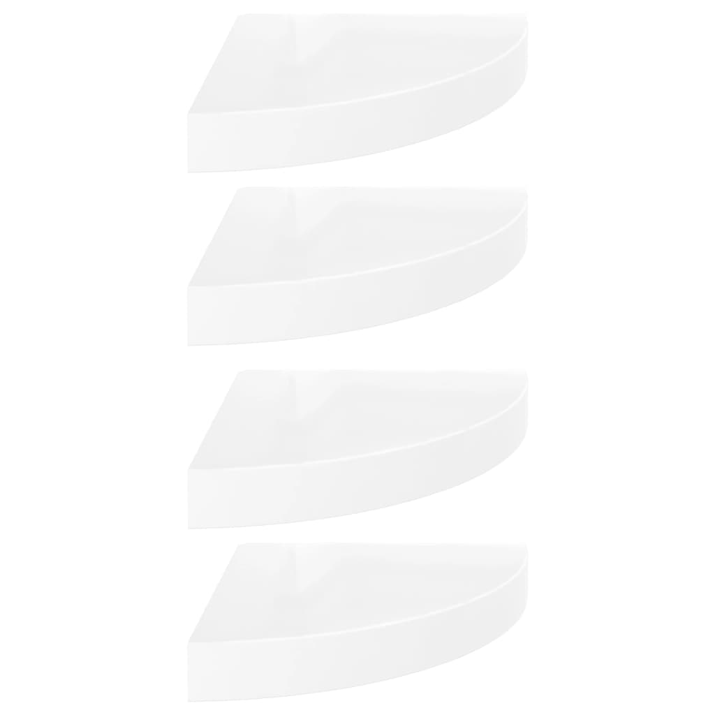 vidaXL nurgariiulid, 4 tk, kõrgläikega, valge, 25 x 25 x 3,8 cm MDF
