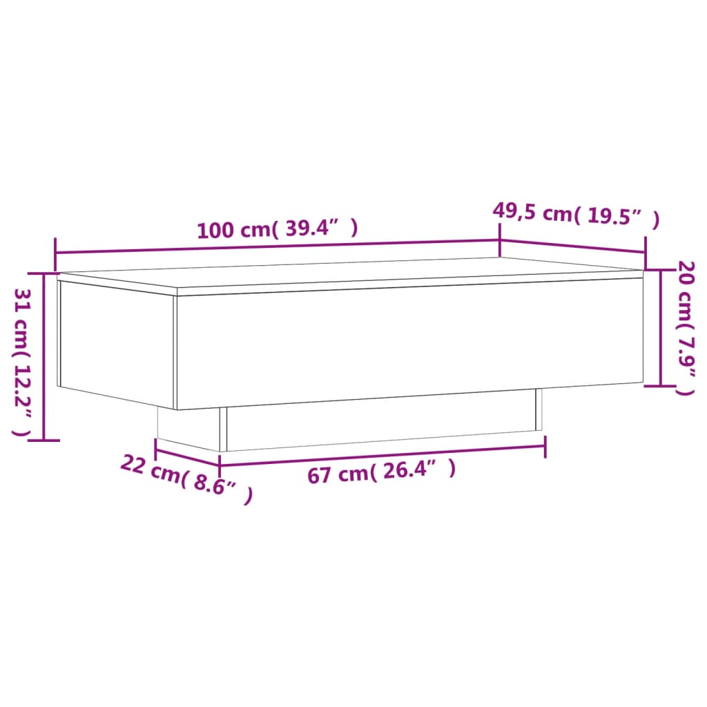 vidaXL kohvilaud, valge, 100 x 49,5 x 31 cm, tehispuit