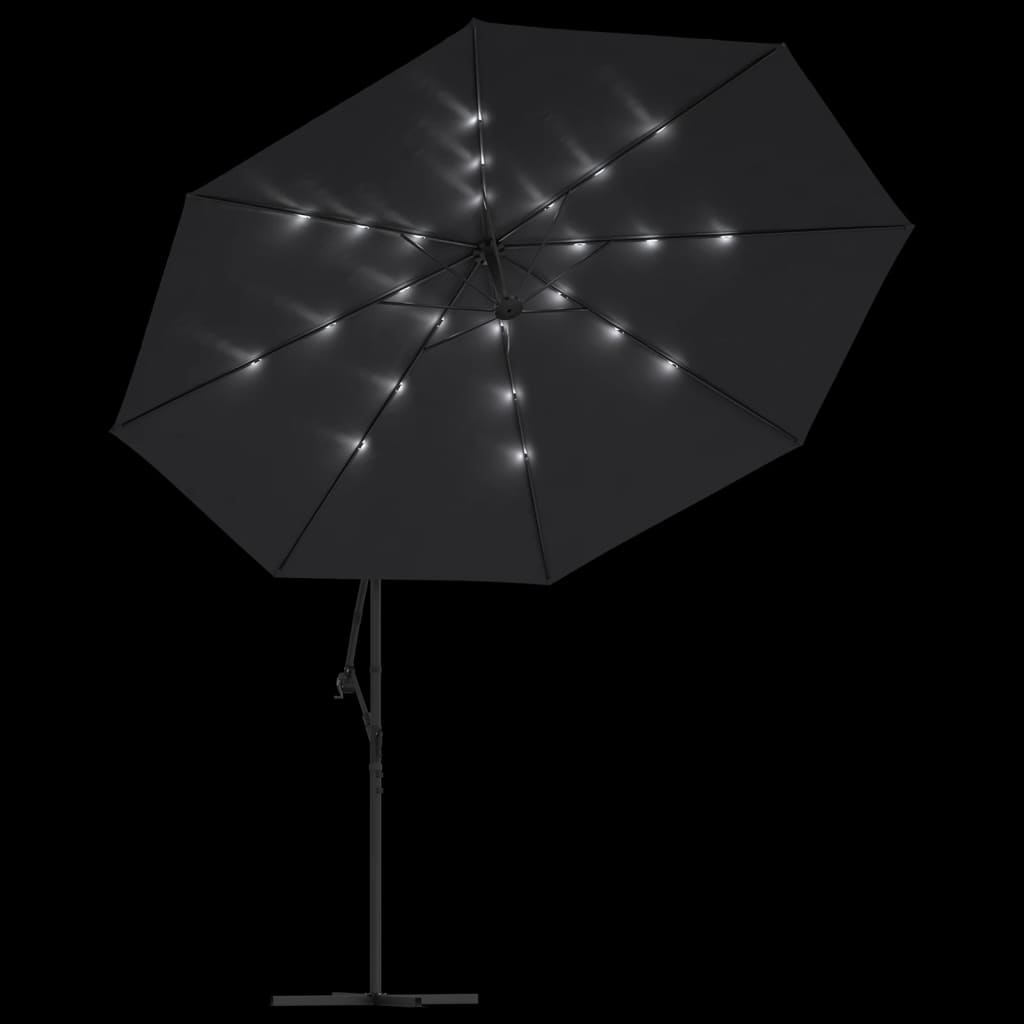 vidaXL konsooldisainiga päikesevari LED-tuledega, must, 350 cm