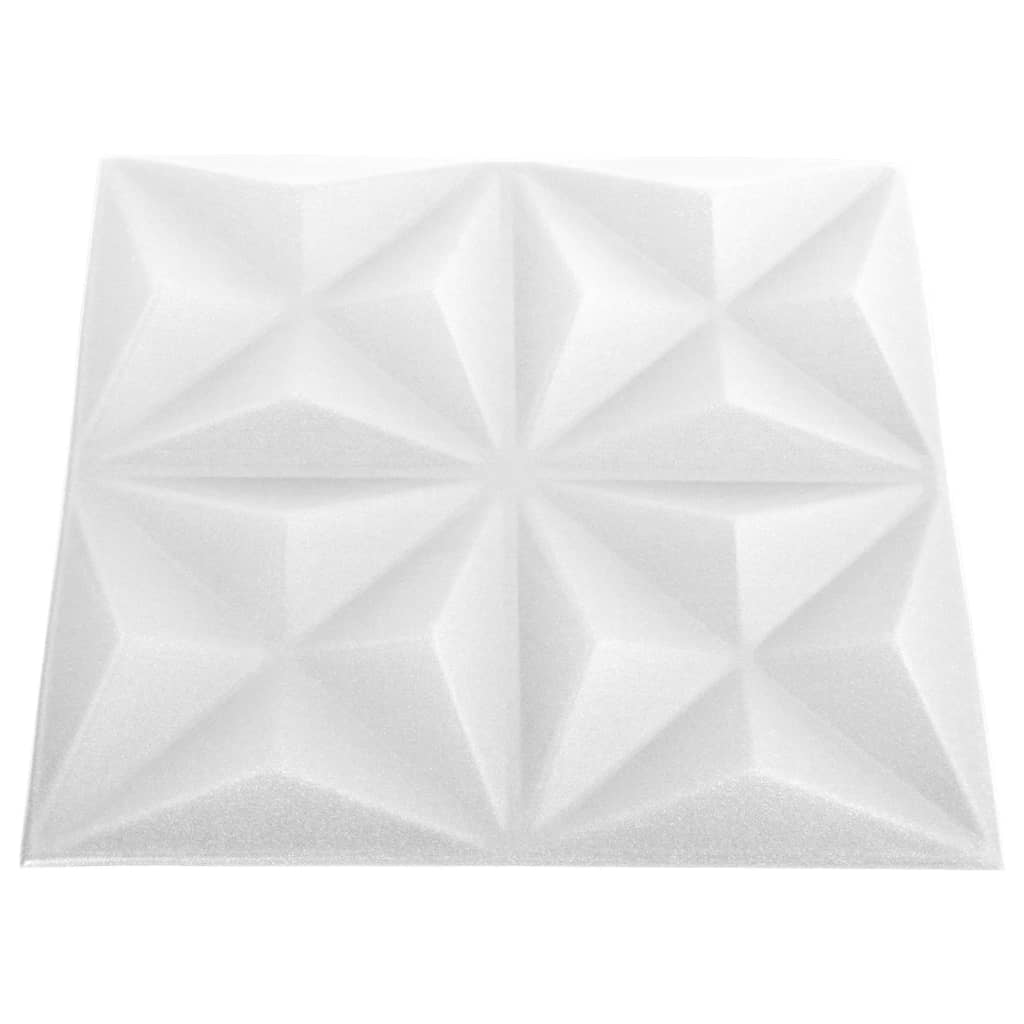 vidaXL 3D seinapaneelid, 12 tk, 50x50 cm, origamivalge, 3 m²