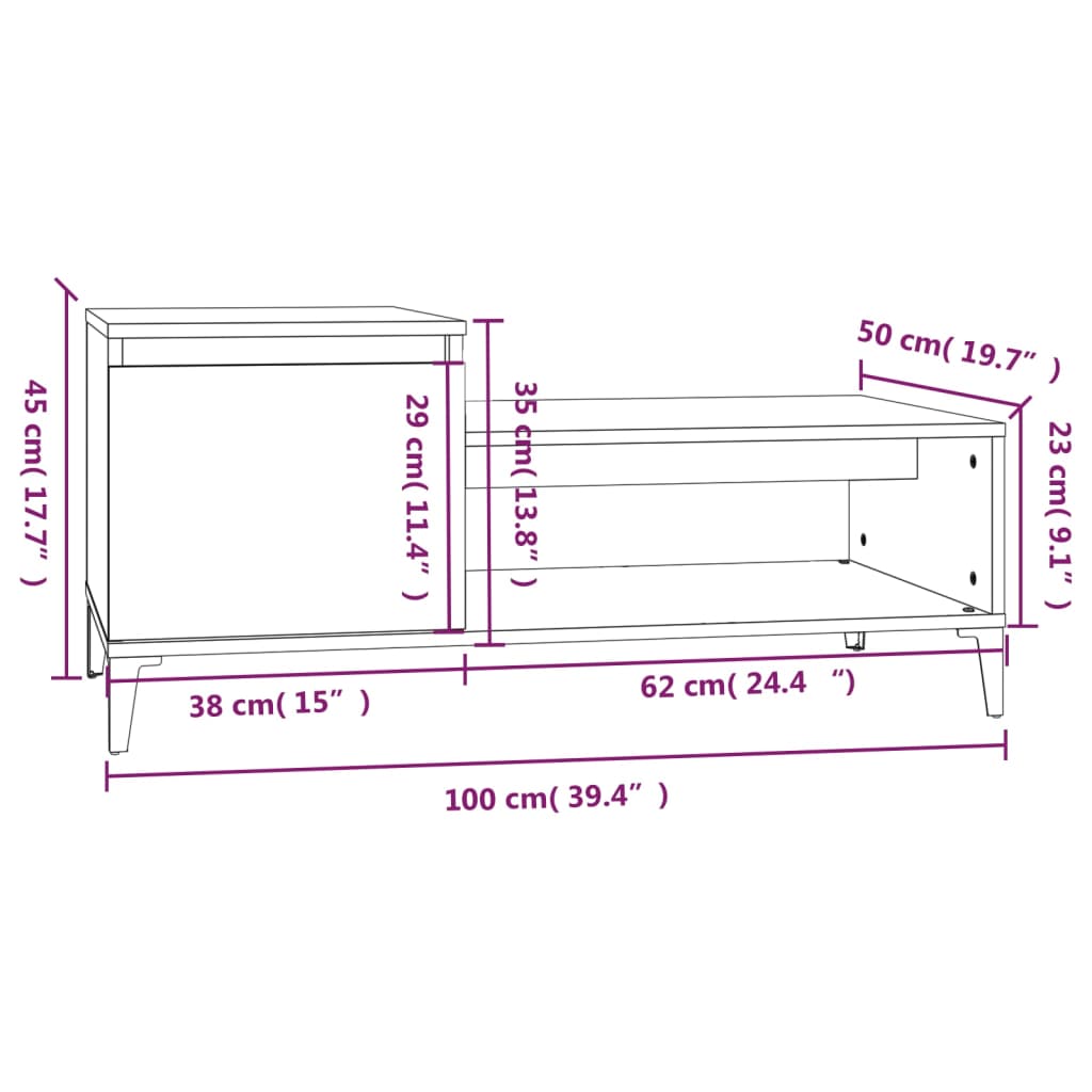 vidaXL kohvilaud, Sonoma tamm, 100 x 50 x 45 cm, tehispuit