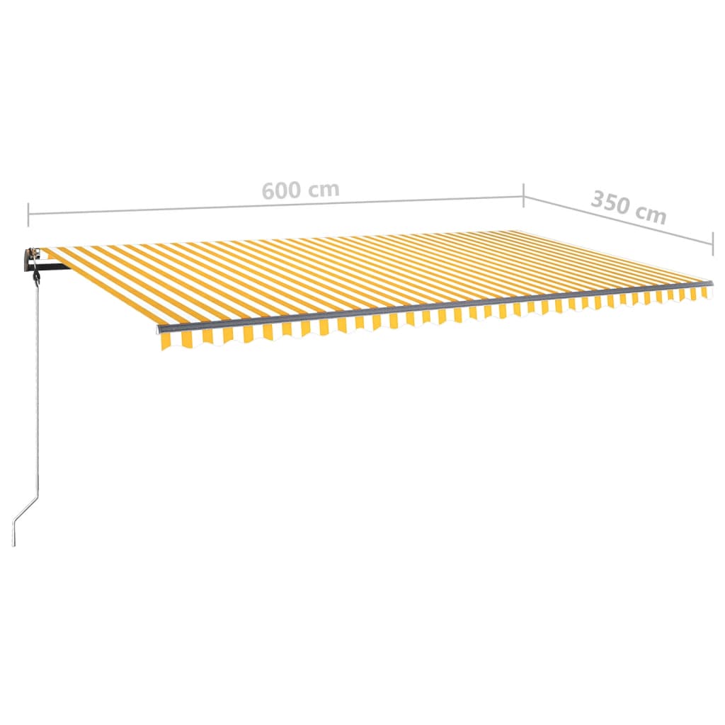 vidaXL käsitsi sissetõmmatav varikatus LED, 600x350 cm, kollane/valge