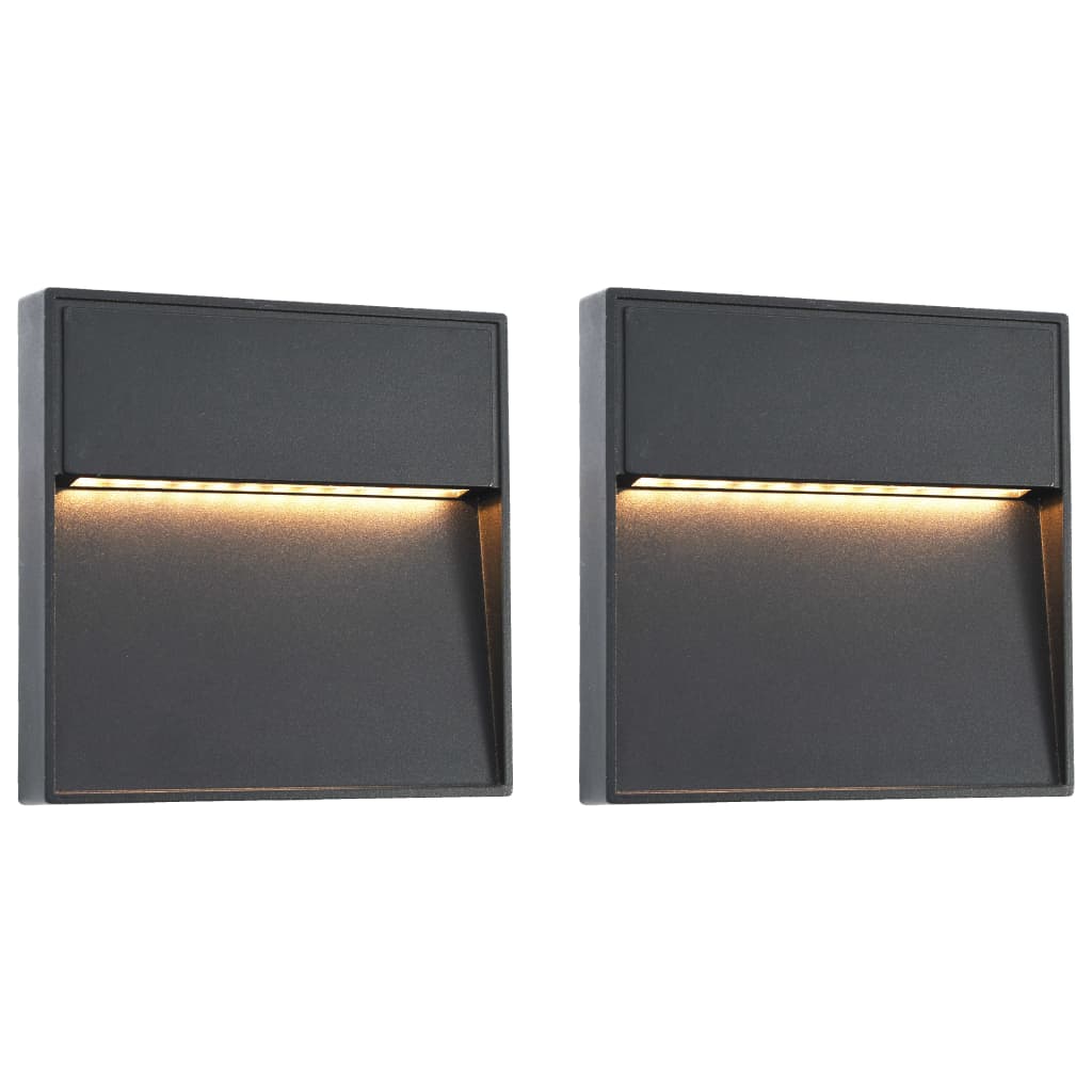 vidaXL LED-seinavalgustid õue 2 tk, 3 W mustad, kandilised