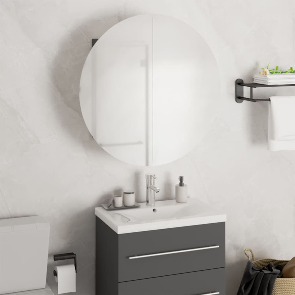 vidaXL vannitoakapp ümmarguse peegli ja LEDiga, hall, 47x47x17,5 cm