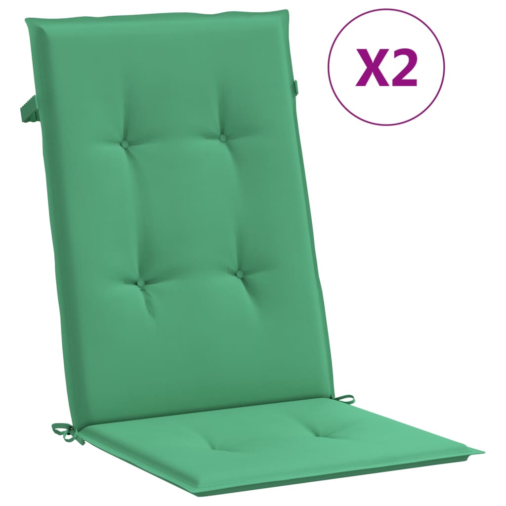 vidaXL kõrge seljatoega toolipadjad 2 tk, roheline 120x50x3 cm, kangas