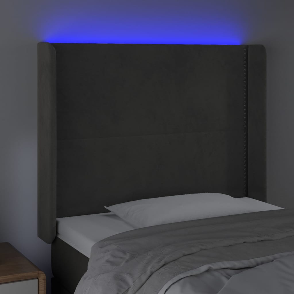 vidaXL LED-voodipeats, tumehall, 83x16x118/128 cm, samet