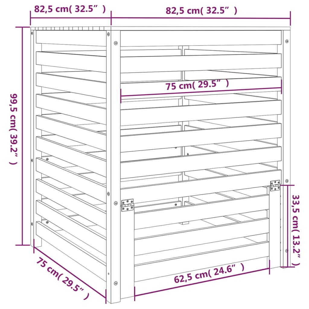 vidaXL komposter, must, 82,5x82,5x99,5 cm, männipuit
