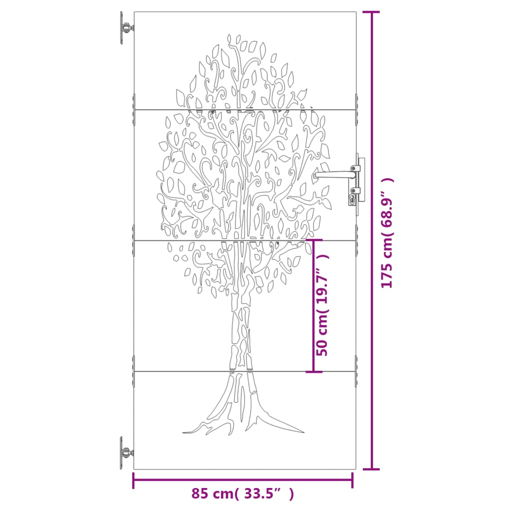 vidaXL aiavärav, 85 x 175 cm, Corteni teras, puu kujundus