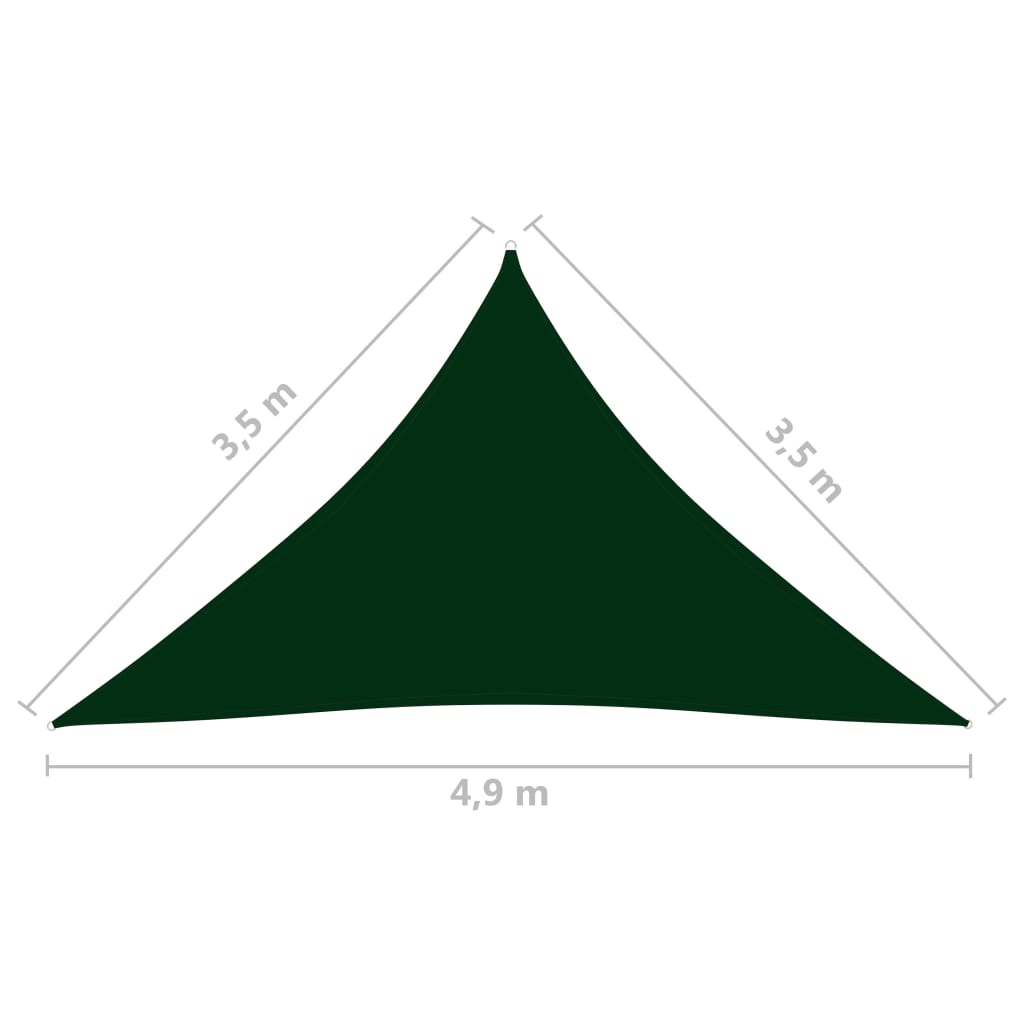 vidaXL päikesepuri, oxford-kangast, kolmnurk, 3,5x3,5x4,9 m, roheline