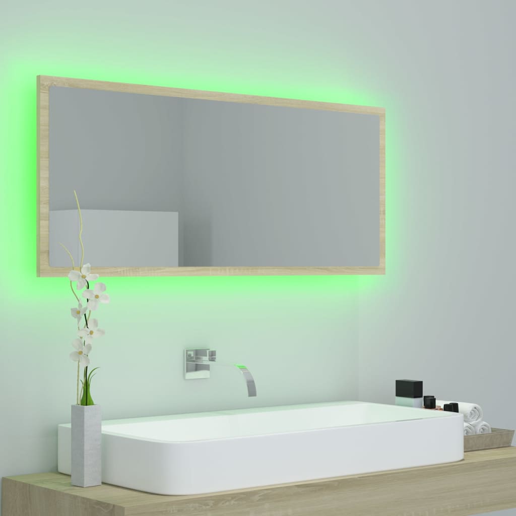 vidaXL LED vannitoa peeglikapp, Sonoma tamm, 100x8,5x37 cm, akrüül