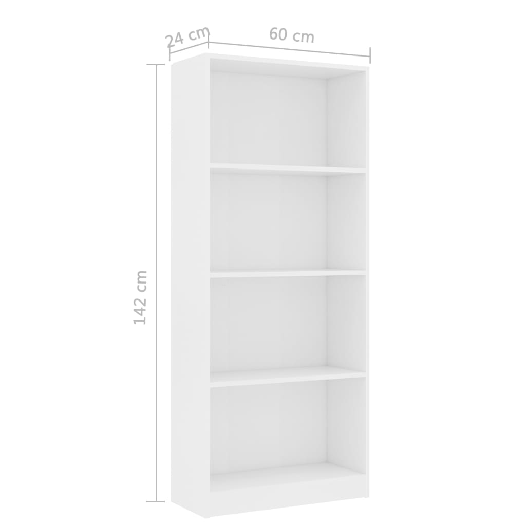 vidaXL 4-korruseline raamaturiiul valge 60x24x142 cm tehispuit