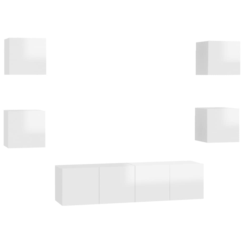 vidaXL 6-osaline telerikappide komplekt, kõrgläikega valge, puitlaastplaat