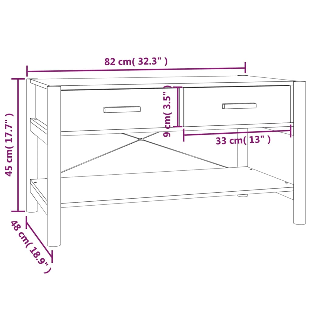 vidaXL kohvilaud, valge, 82 x 48 x 45 cm, tehispuit