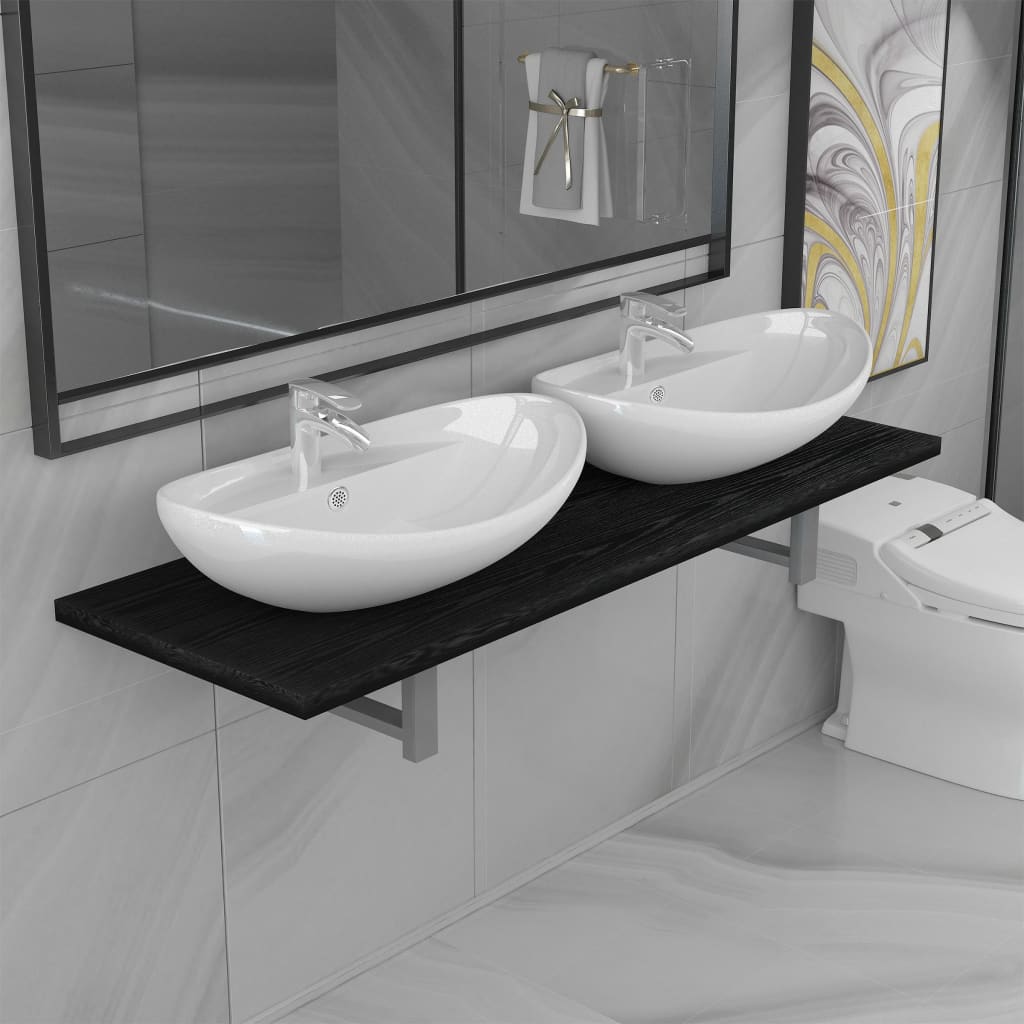 vidaXL kolmeosaline vannitoamööbli komplekt, keraamiline, must
