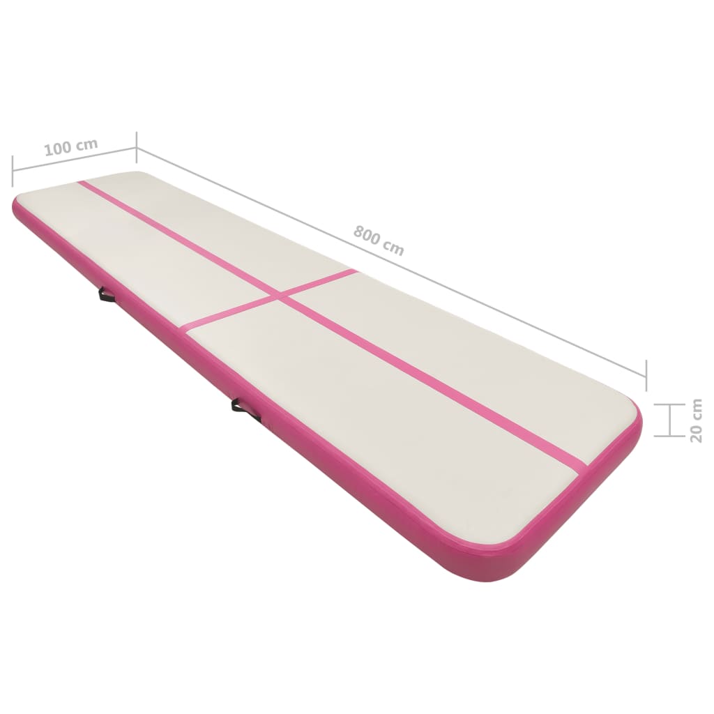 vidaXL täispumbatav võimlemismatt pumbaga 800x100x20 cm PVC roosa