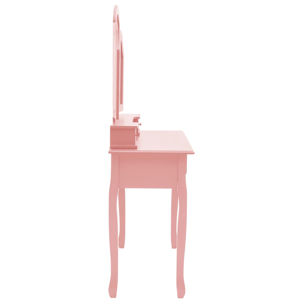 vidaXL tualettlaud taburetiga, roosa, 100x40x146 cm, Paulownia puit