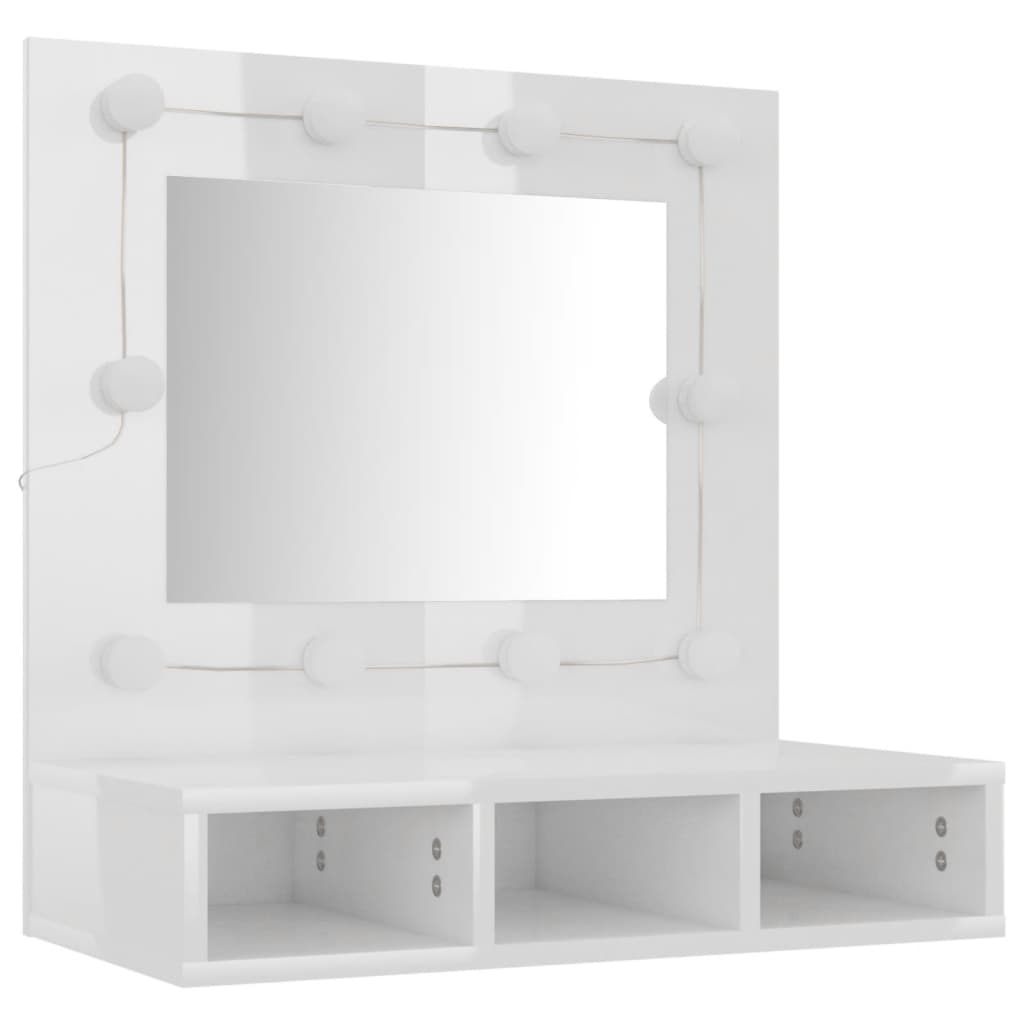 vidaXL peegelkapp kõrgläikega valge LEDiga 60x31,5x62 cm
