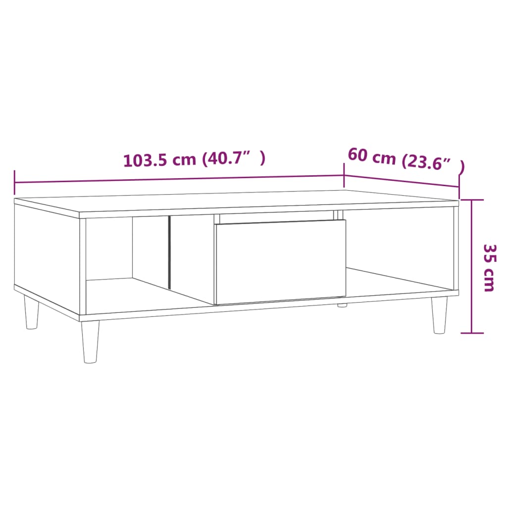 vidaXL kohvilaud, suitsutatud tamm, 103,5 x 60 x 35 cm, puitlaastplaat