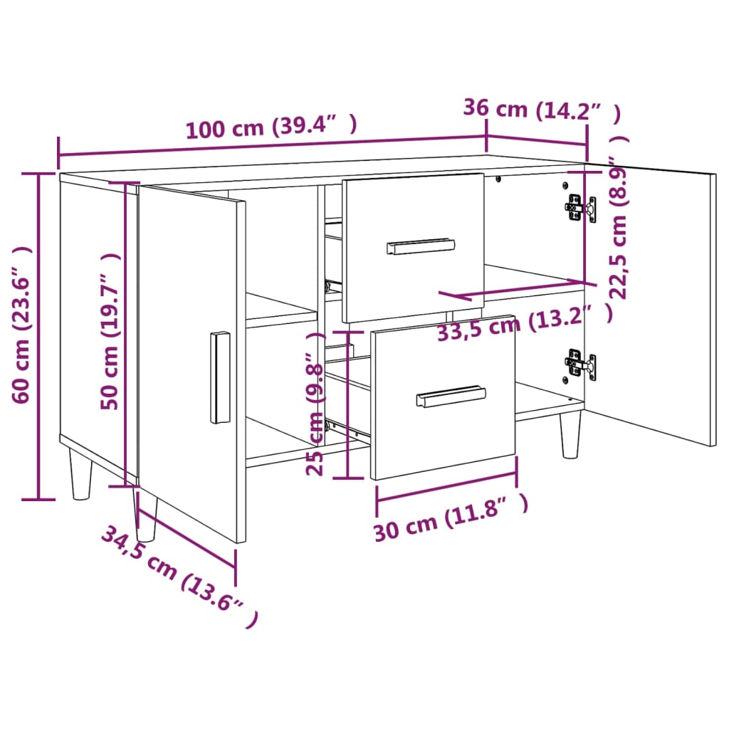 vidaXL puhvetkapp, betoonhall, 100 x 36 x 60 cm, tehispuit