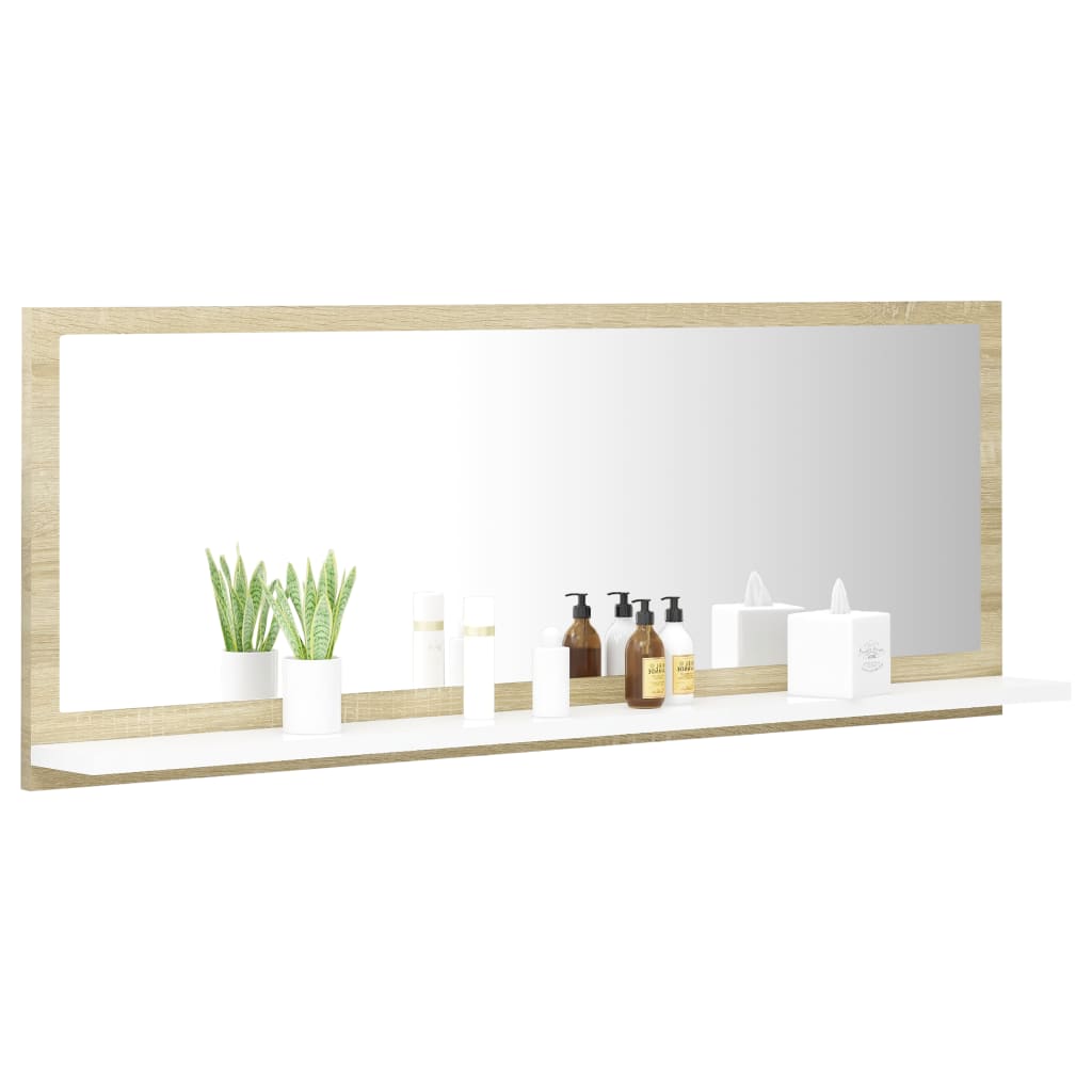 vidaXL vannitoa peeglikapp, valge ja Sonoma tamm, 100 x 10,5 x 37 cm, puitlaastplaat
