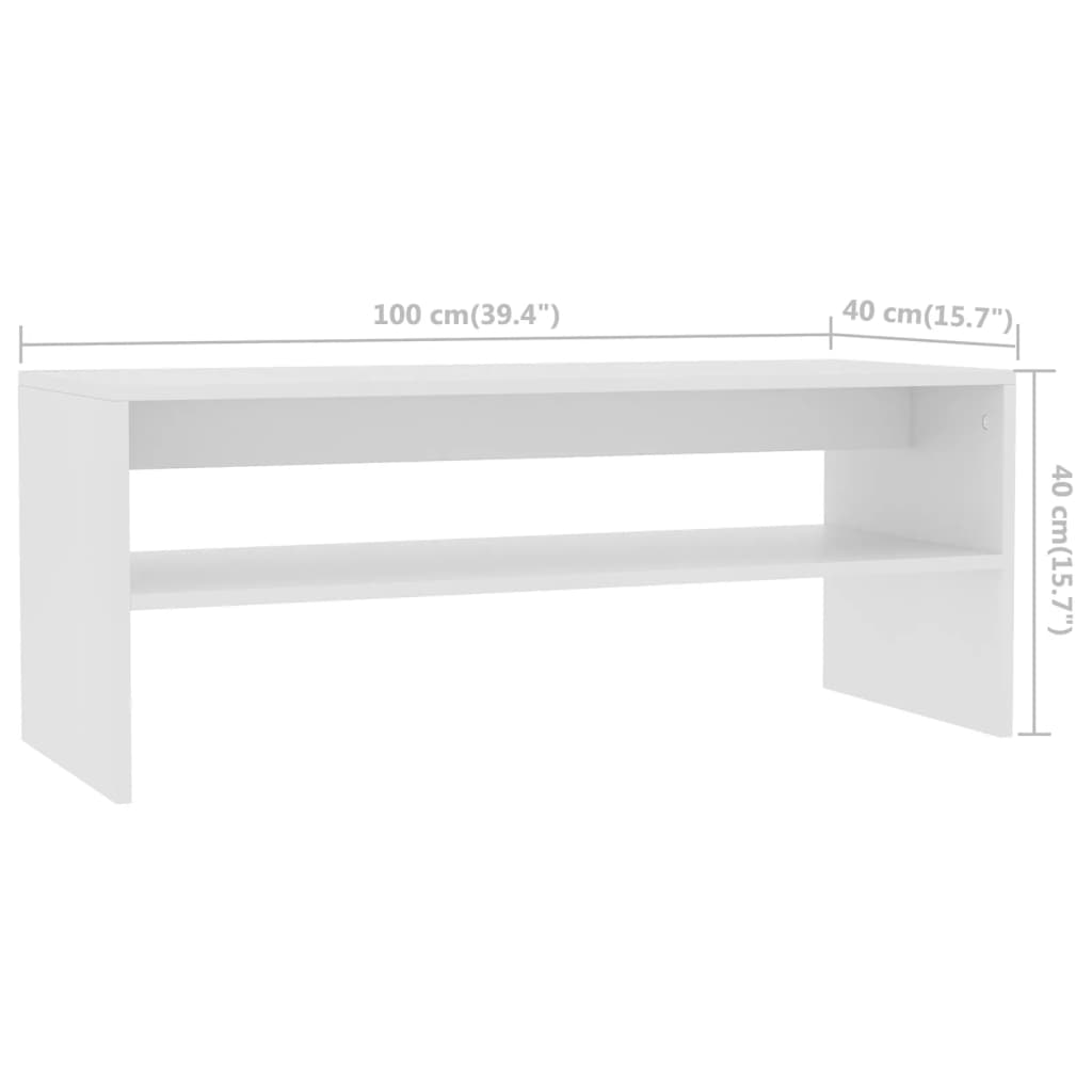 vidaXL kohvilaud, valge, 100 x 40 x 40 cm puitlaastplaat