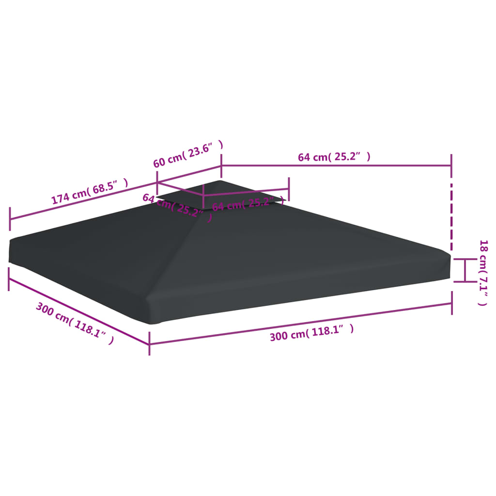 vidaXL varikatuse asenduskate 310 g / m², tumehall, 3 x 3 m
