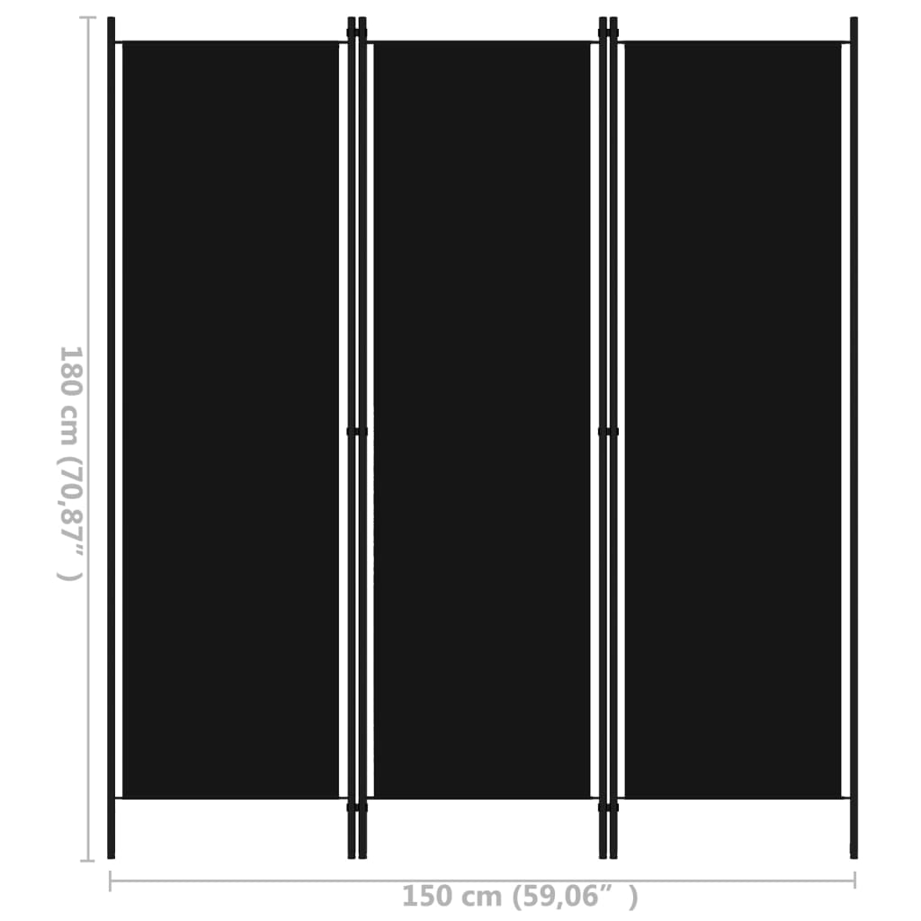 vidaXL 3 paneeliga ruumijagaja, must, 150 x 180 cm