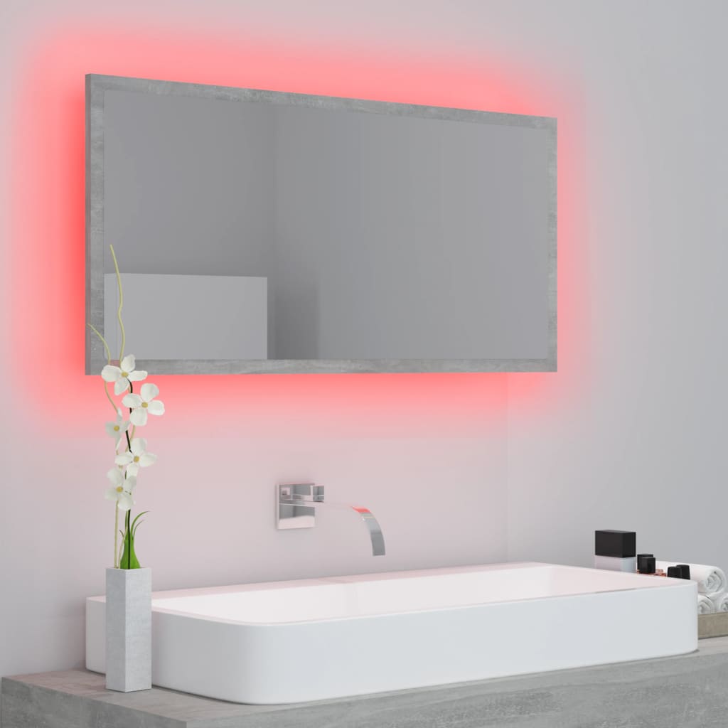 vidaXL LED vannitoa peeglikapp, betoonhall, 90x8,5x37 cm, akrüül