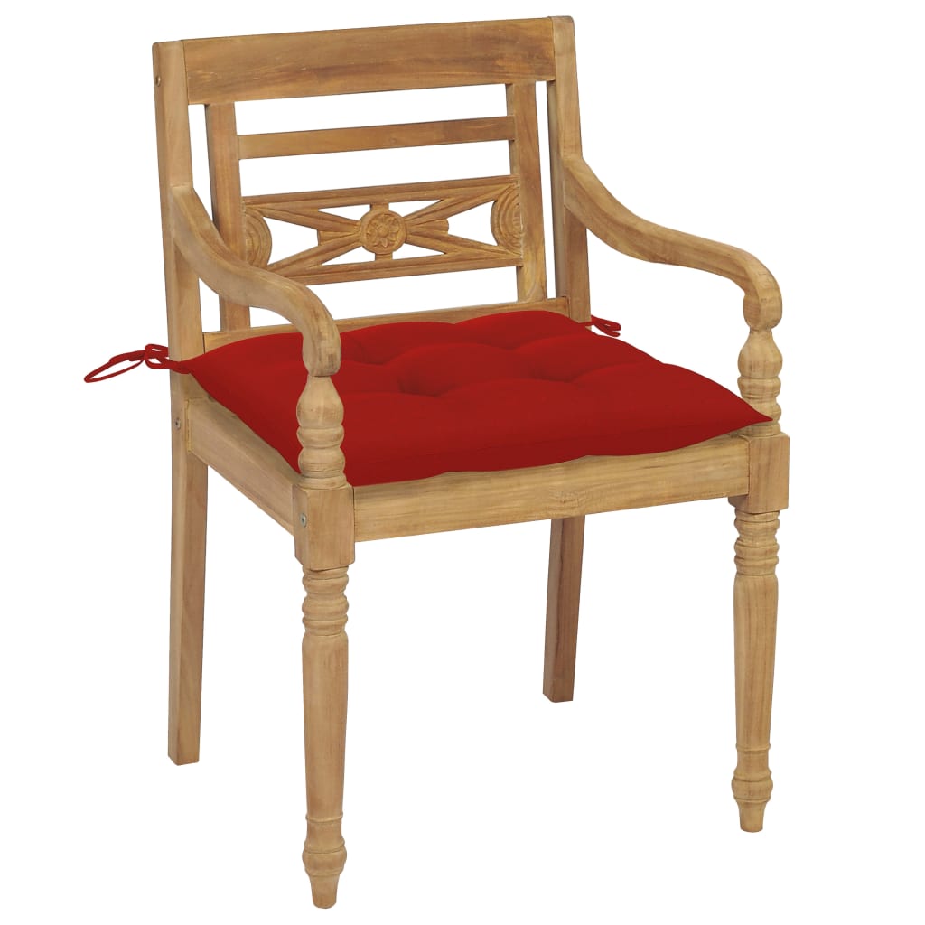 vidaXL Batavia toolid, 2 tk, punaste istmepatjadega, tiikpuu
