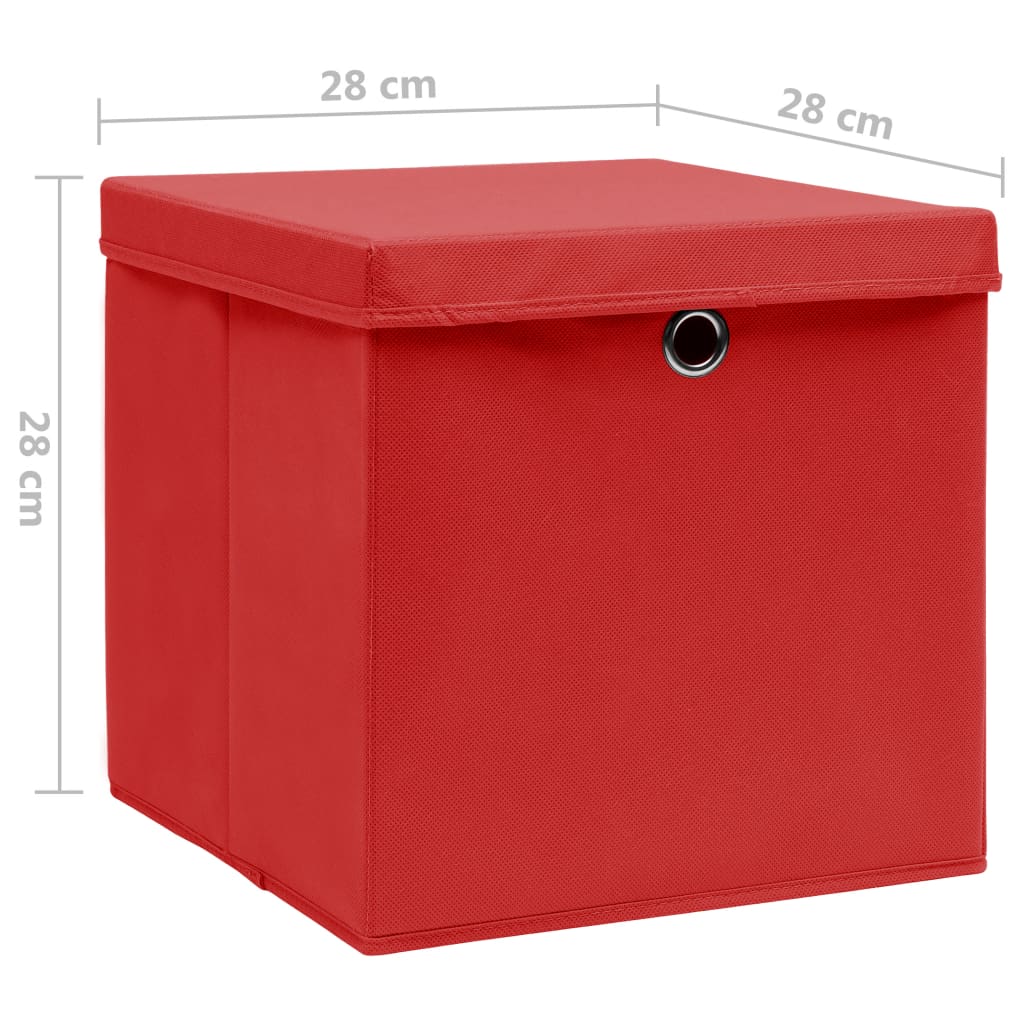 vidaXL hoiukastid kaanega 4 tk, 28 x 28 x 28 cm, punane
