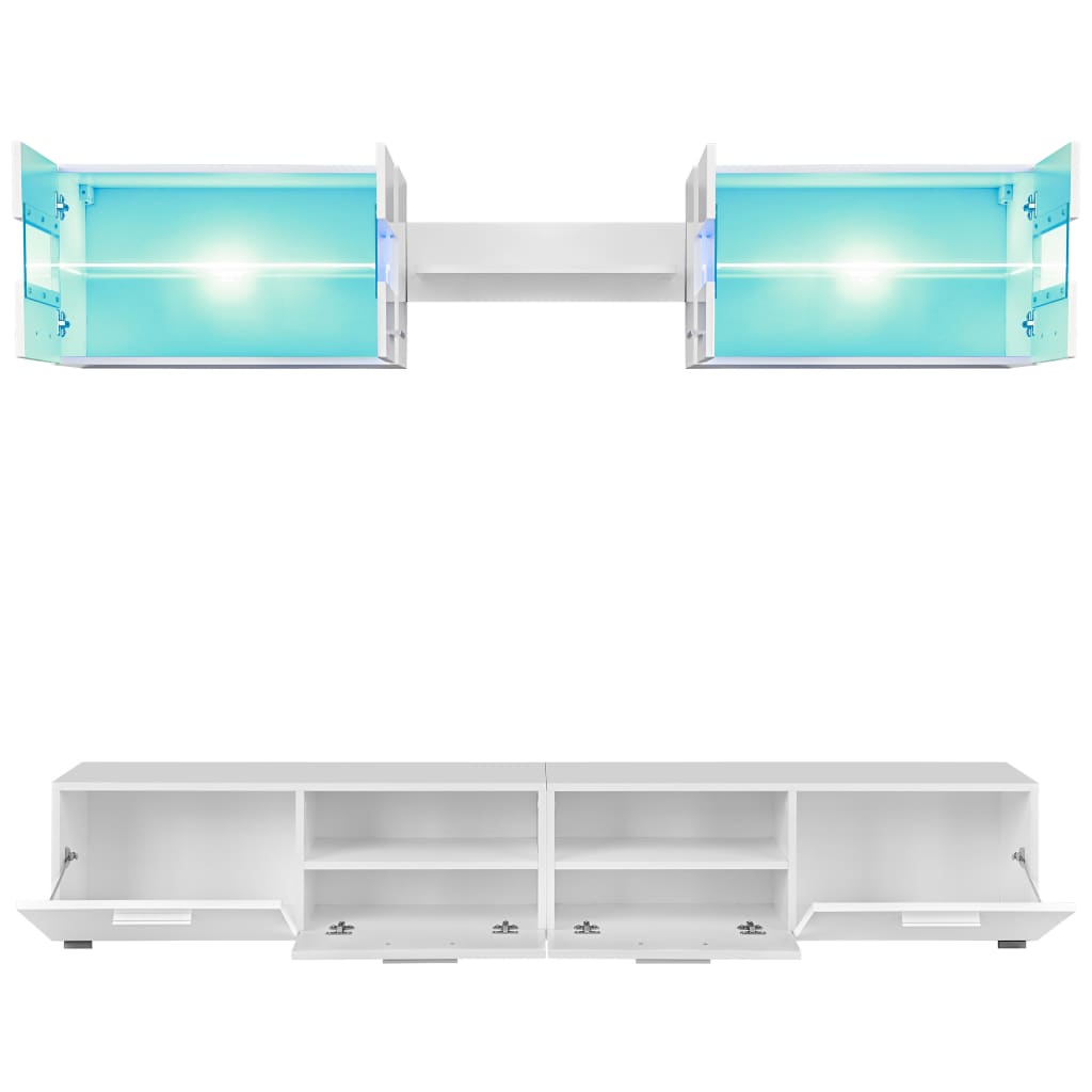 vidaXL 5-osaline LED-tuledega telerikapp kõrgläikega, valge
