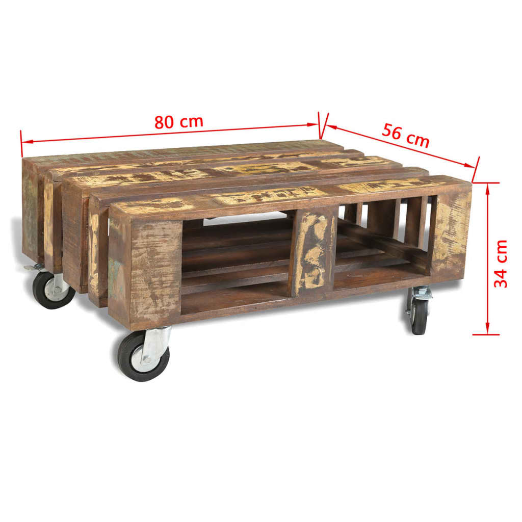 vidaXL 4 rattaga kohvilaud, taastatud puidust