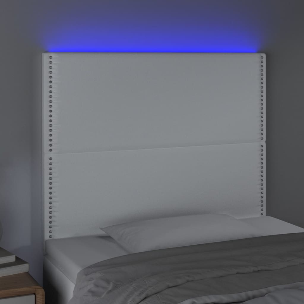 vidaXL LED-voodipeats, valge, 80x5x118/128 cm, kunstnahk
