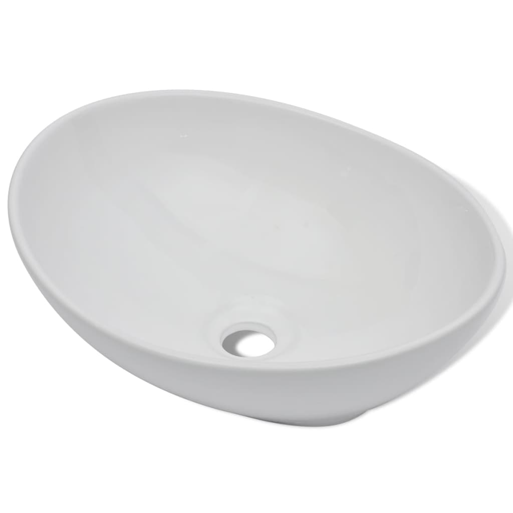 vidaXL keraamiline vannitoa valamu koos segistiga, ovaalne, valge