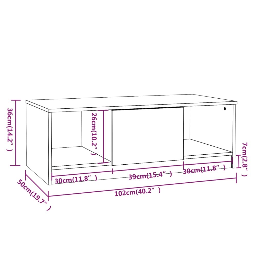 vidaXL kohvilaud, hall Sonoma tamm, 102 x 50 x 36 cm, tehispuit
