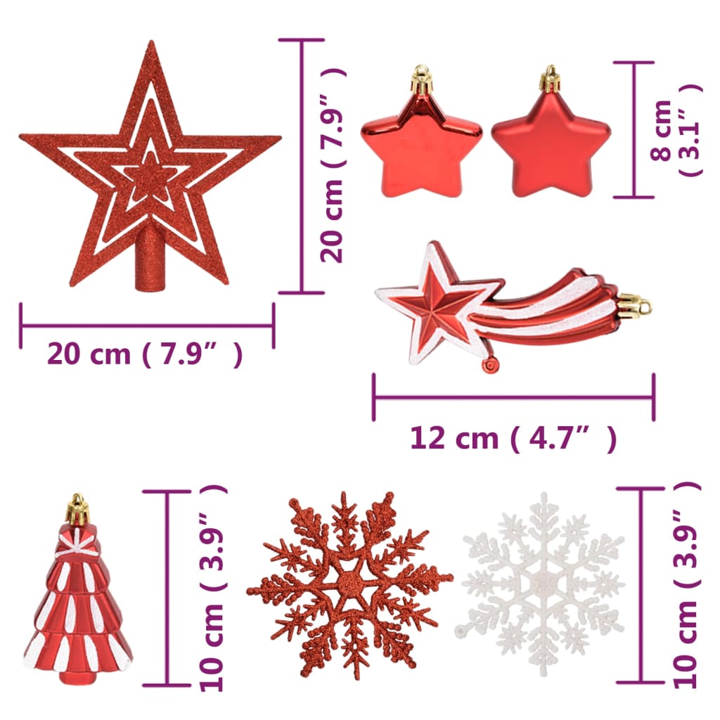 vidaXL 108-osaline jõulukuulide komplekt, valge ja punane
